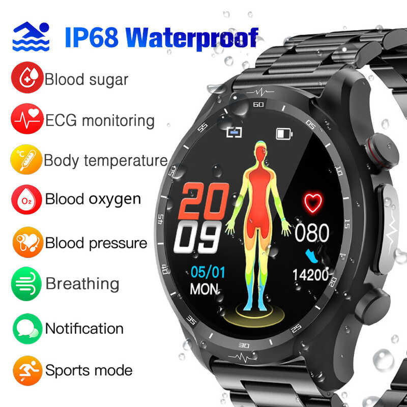Glucose E430 Blood Monitor ECG smart watch body temperature monitor for men women Bluetooth IP68 wa wo