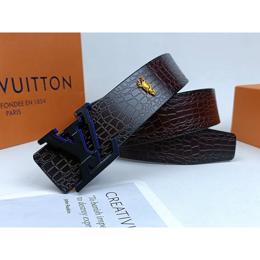 Lv เข็มขัดผู้ชาย หัวล็อค ลายสี่เหลี่ยม LV2