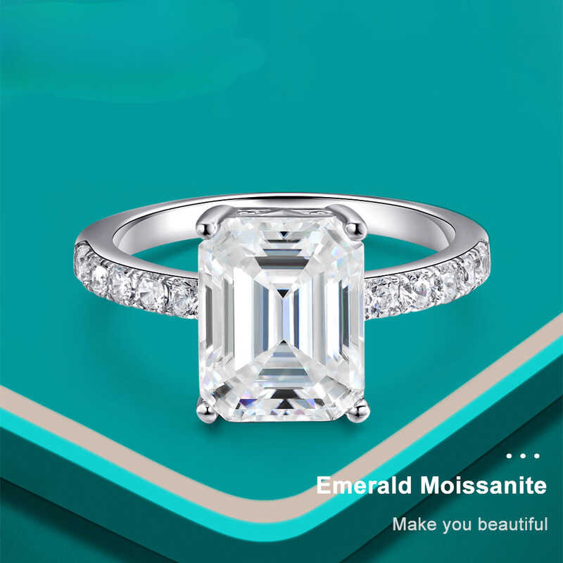Emerald Moissanite 3.0ct Ring s Sterling Sliver Lab Diamond White Gold Wedding Band Engagement Ring