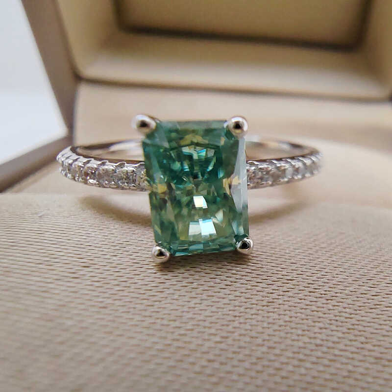 Green 1/2 Carat Rectangle Moissanite Ring Women VVS 5x7MM Diamond Tested 100% - S Sier Jewelry Part 