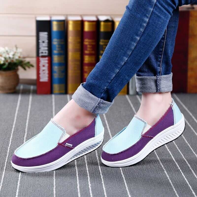 Breathable VIWANA Wedge Platform Sneakers Flat Thick Sole Slip On Women Korean Style Loafers Wedges 