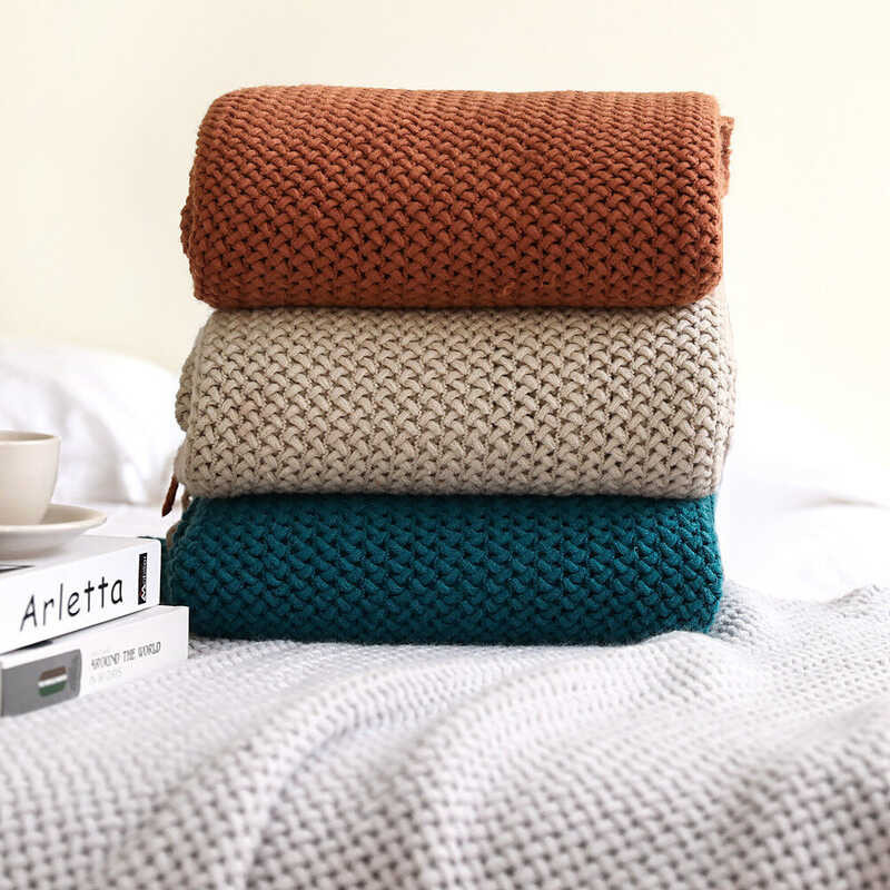 Style Sofa Nordic Throw Knitted Shawl Solid Color Blanket