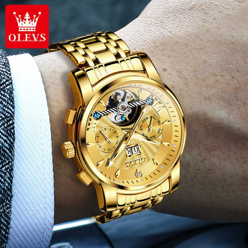 Waterproof Original OLEVS Authentic New Mechanical Automatic Dual Calendar Multi-Function Dial Stai