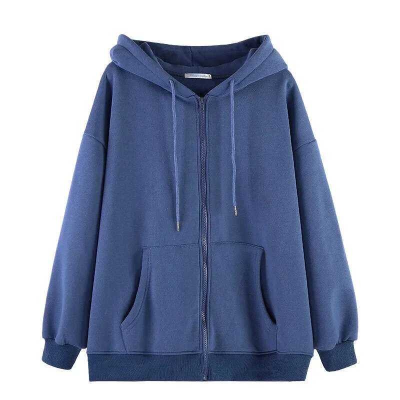❥ Oversizeผู้หญิงhoodiesลําลองzip Up Hooded Sweatshirt Harukuเกาหลีหลวม
