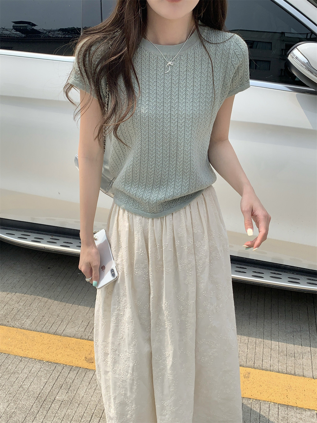 71739 เสื้อคอกลม แขนสั้น ผ้าถักกลวง น้ําหนักเบา