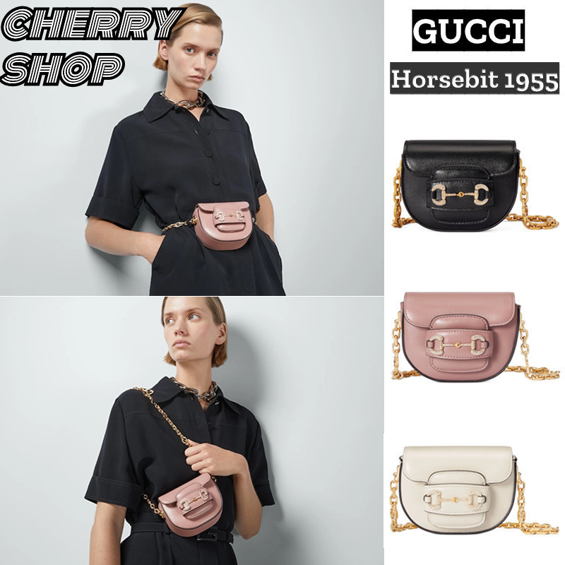 ♞ราคาดีที่สุดของแท้ 100%กุชชี่ Gucci Horsebit 1955 Series Round Belt Bag กระเป๋าคาดเอวผู้หญิง Waist