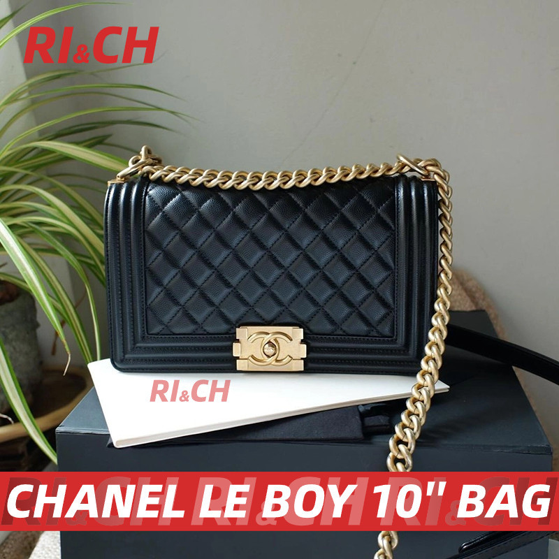♞#Rich ราคาถูกที่สุดใน Shopee แท้Chanel Boy 10 caviar LeBoy Medium Shoulder Bag กระเป๋าสะพายไหล่ 10