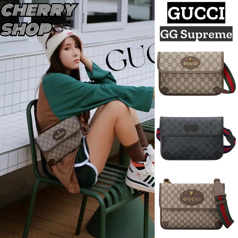 ♞,♘กุชชี่ Gucci GG Supreme canvas belt Bagกระเป๋าคาดอกผู้ชาย/กระเป๋าคาดเอว