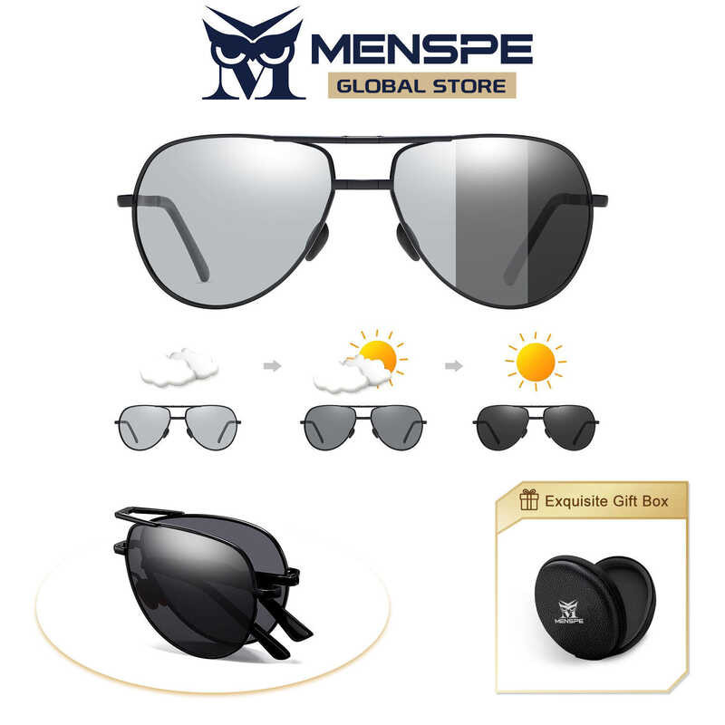 Foldable MENSPE Ramadan Photochromic Sunglasses Driving Men Women Polarized Fishing Shopping Goggles Anti-Glare Glasses