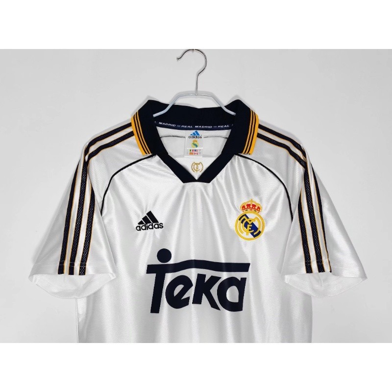 ♞,♘เสื้อกีฬาแขนสั้น ลายทีม Real Madrid 1998-2000 สไตล์วินเทจ