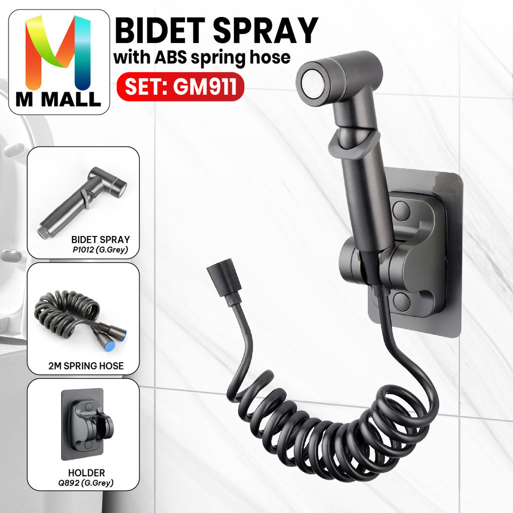 M MALL ก๊อกน้ําโถสุขภัณฑ์ สเปรย์ฉีดมือ BIDET GUN GREY with HOSE & HOLDER BATHROOM (SET GM911)