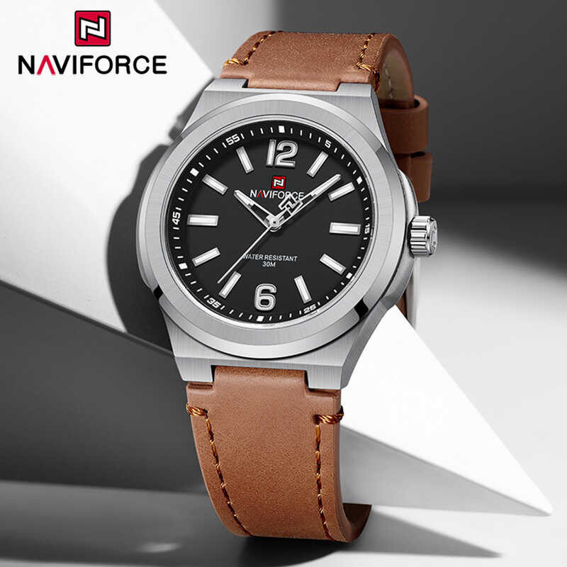 Quartz for NAVIFORCE Men Fashion Casual Waterproof Wristwatch Brown Leather Watch Original Luminous