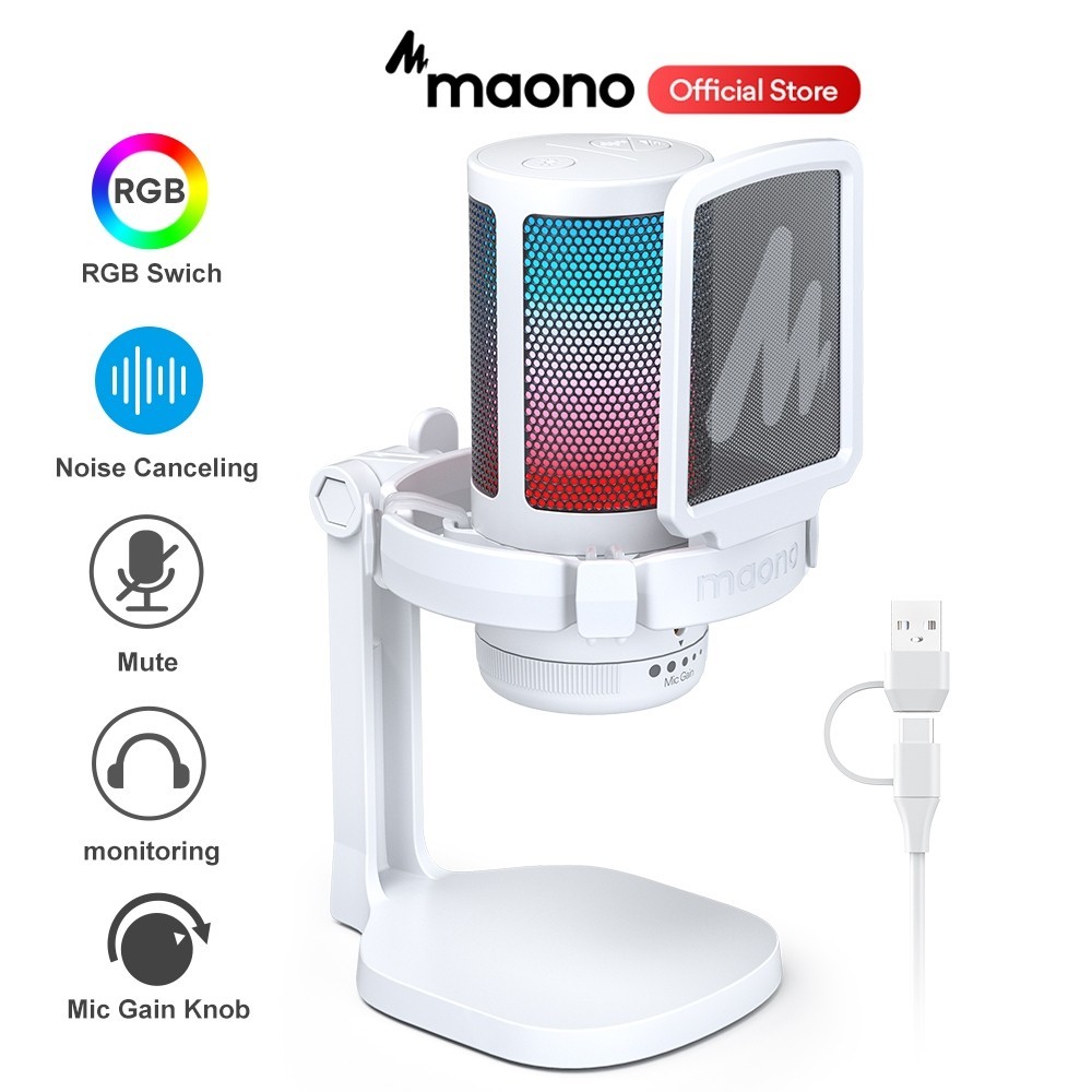 Maono DGM20 ไมโครโฟนเกมมิ่ง RGB USB ตัดเสียงรบกวน ควบคุมด้วยเสียง พอดคาสต์ แชท สวิตช์ YouTube PS5 P
