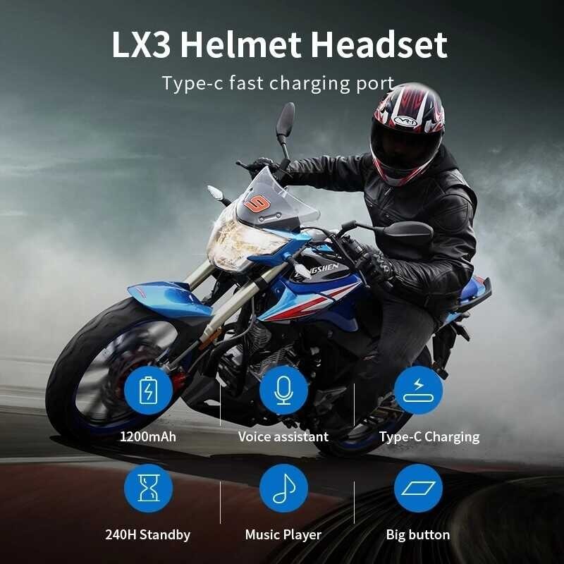 Motorcycle Bluetooth Headset Lx3 Waterproof Headphones Long Stanby Wireless Handsfree Music Player