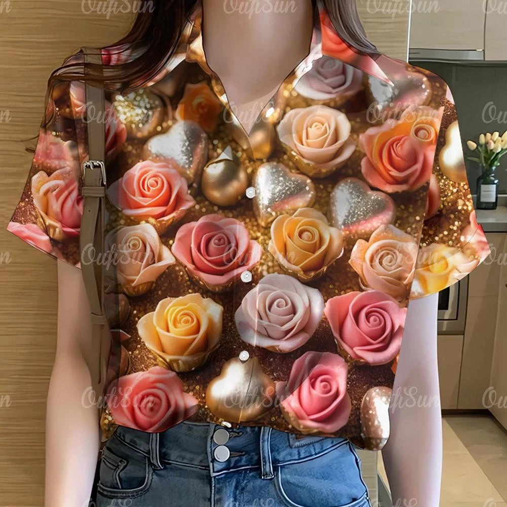 เสื้อลายดอกผู้หญิงแขนสั้น ไซส์ใหญ่ ลายสายรุ้ง กราฟฟิตี้ สไตล์ฮาวาย thumbnail 7