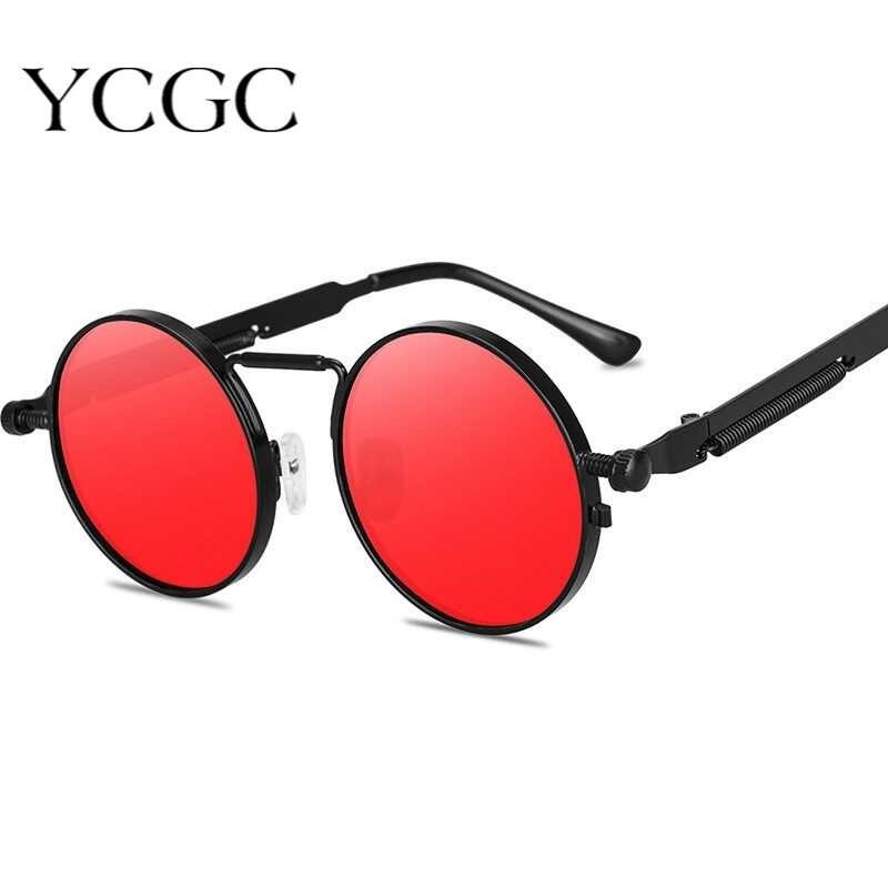 Men Shades ➧ Clear Red Sun Men Steampunk 2020 Metal Frame Retro Vintage Round Party Sun Glasses For 