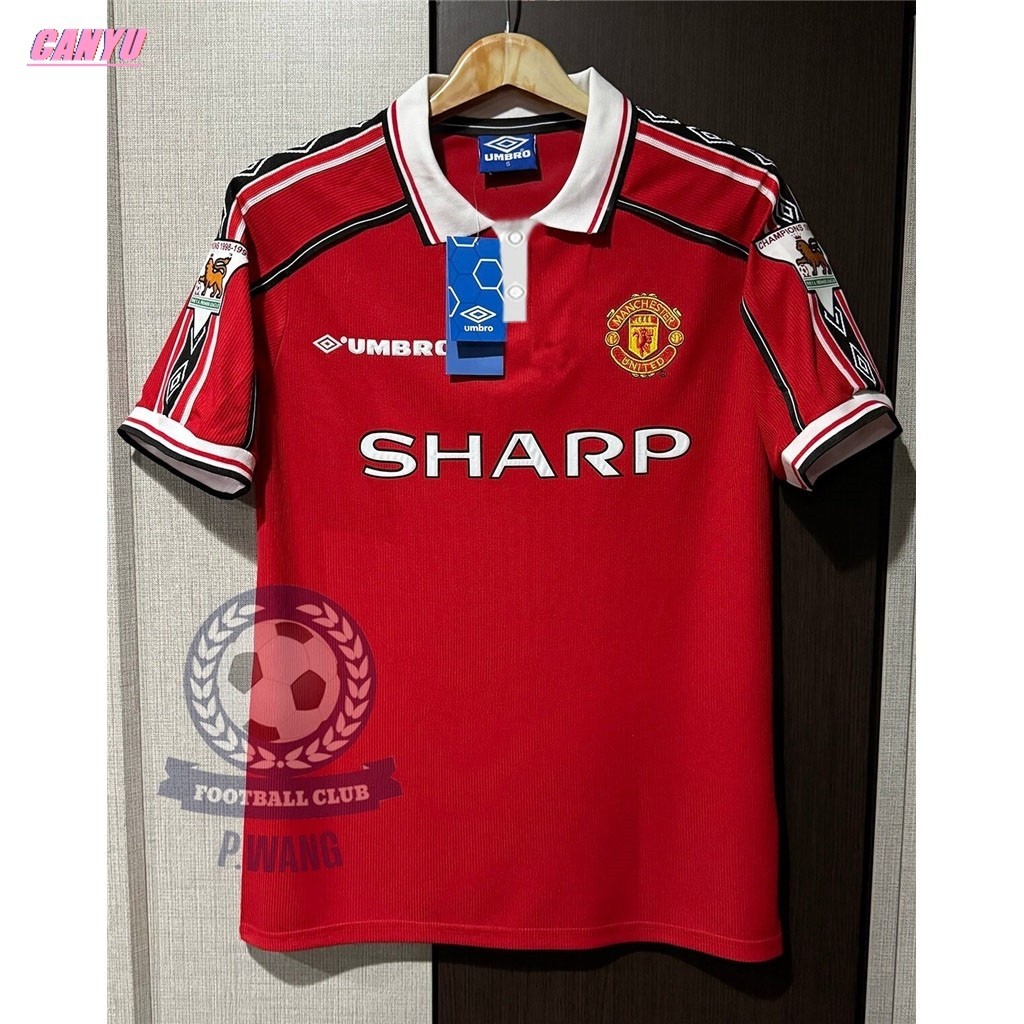 New!! เสื้อฟุตบอลย้อนยุค Retro แมนยู Home คอซิป 1998/1999 อัดชื่อนักเตะ BECKHAM, SCHOLES, KEANE, CANTONA, GIGGS