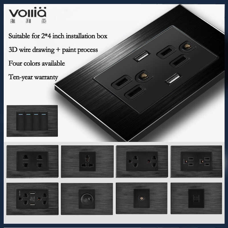 VOLLIA Wall Socket Outlet 1/2/3/4 Gang 1/2 Way Light Switch 15A 3-Pin Universal Outlets And Sockets 