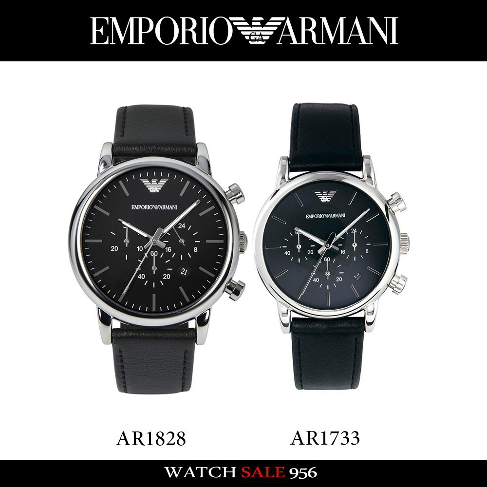 ♞,♘,♙นาฬิกาสายหนังดำ EMPORIO ARMANI รุ่น AR1828 / AR1733