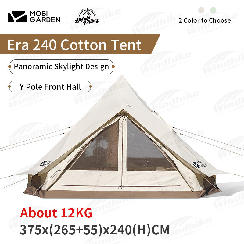 Mobi Garden Era240 Luxury Pyramid Cotton Camping Tent Portable 3-4 Person Double Door Waterproof Breathable Hiking