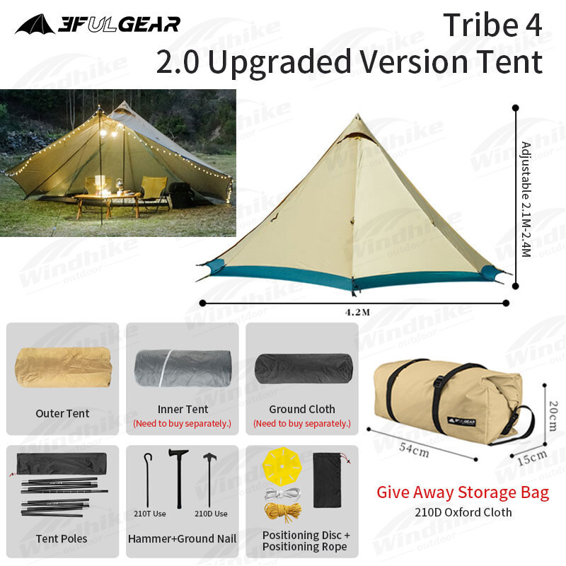 3F UL GEAR 2IN1 Awning Tribal Tent Upgrade 2.0 Expandable Large Space Windproof 5-8 Persons Camping Hiking Family Tent