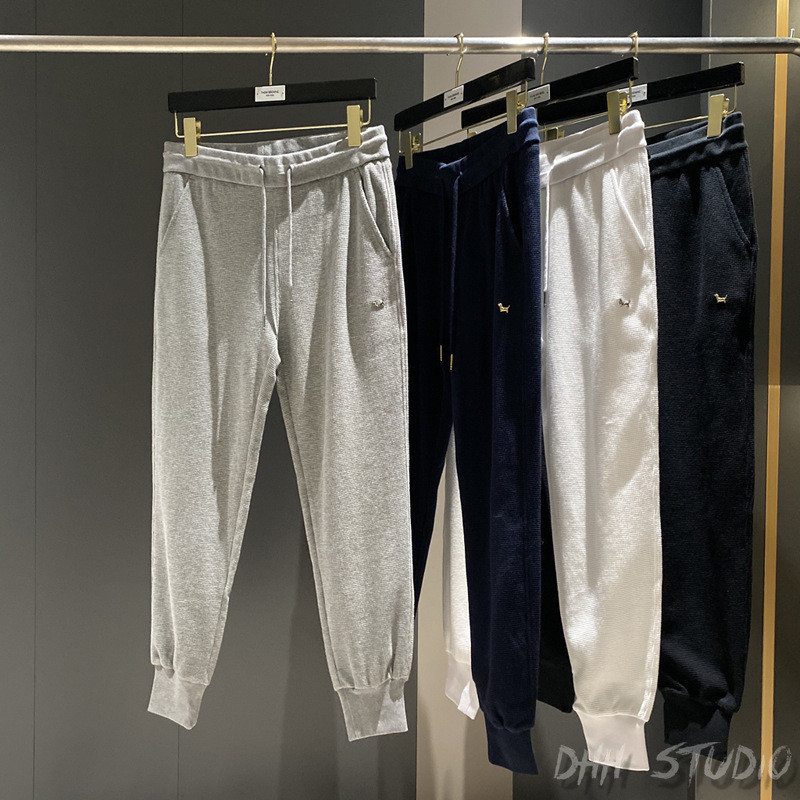 Thombrowne สไตล ์ ใหม ่ วาฟเฟิลลูกสุนัขผ ้ าฝ ้ ายแท ้ กีฬากางเกงขายาวกางเกงลําลองผู ้ ชายผู ้ หญิง