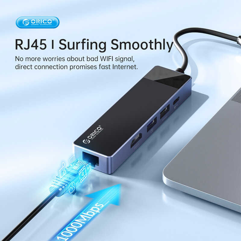 Hub, ORICO 3.0 C Adapter and 5-Port USB Docking Station Support PD 100W VGA HDMI, for Book, mini, i