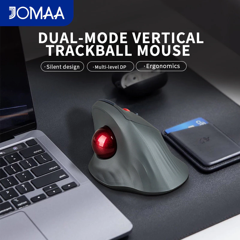 Jomaa Dual Mode Trackball Bluetooth Mouse 2.4G แนวตั้งชาร์จ Ergonomic Mice สําหรับคอมพิวเตอร์พีซี iPad Easy Thumb Control Mouse