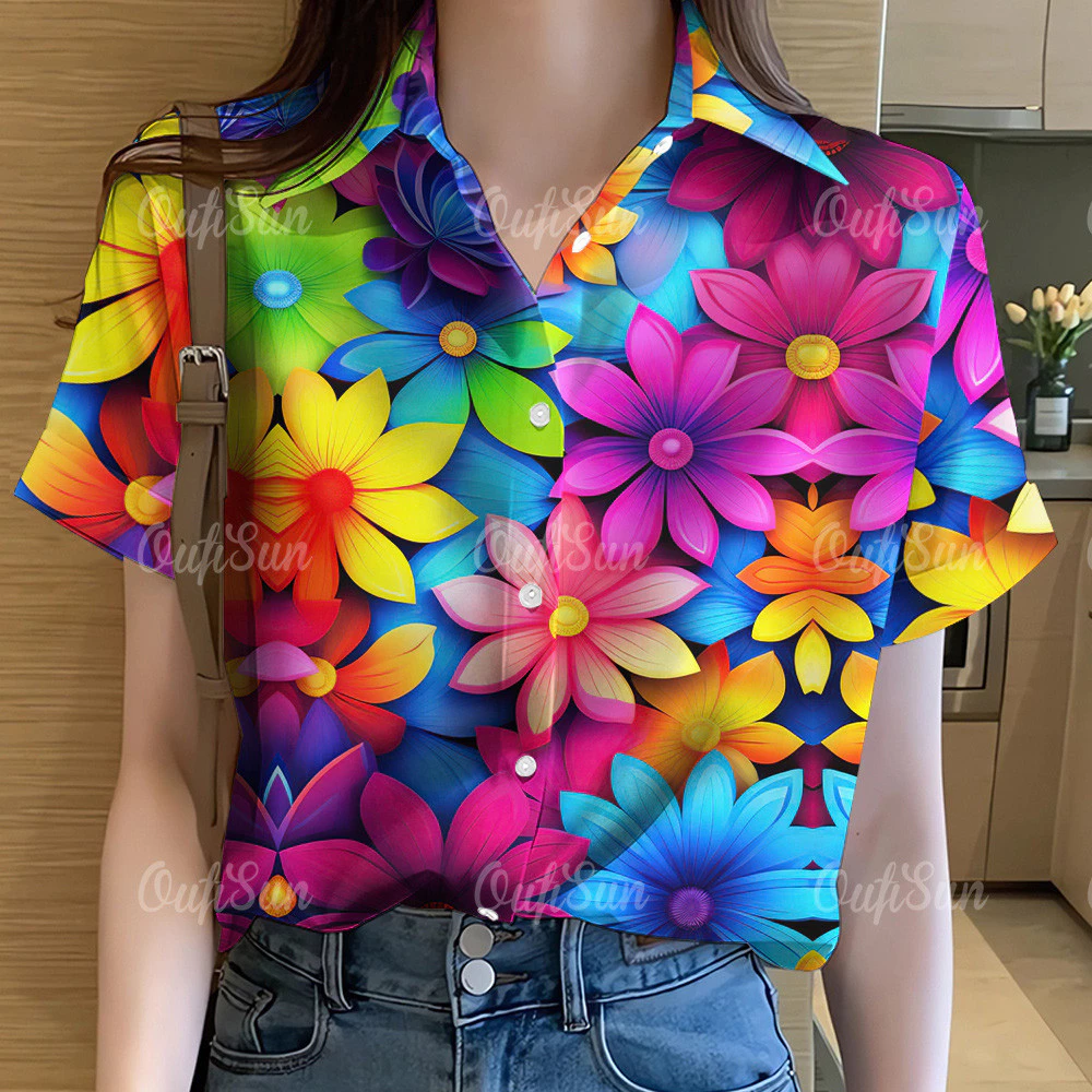 เสื้อลายดอกผู้หญิงแขนสั้น แขนฮาวาย ลําลอง โอเวอร์ไซส์ 2568 thumbnail 9