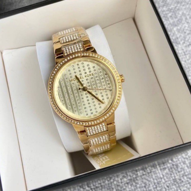 ♞,♘,♙(ผ่อน0%) นาฬิกา Michael Kors Women's Gabbi Gold-Tone Pavé Glitz Watch MK3985   สีทอง หน้าปัด ส