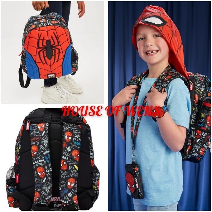 Smiggle Spider-Man Junior กระเป๋าเป้สะพายหลัง มีฮู้ด ของแท้ - Smiggle Bag ส่งเร็ว