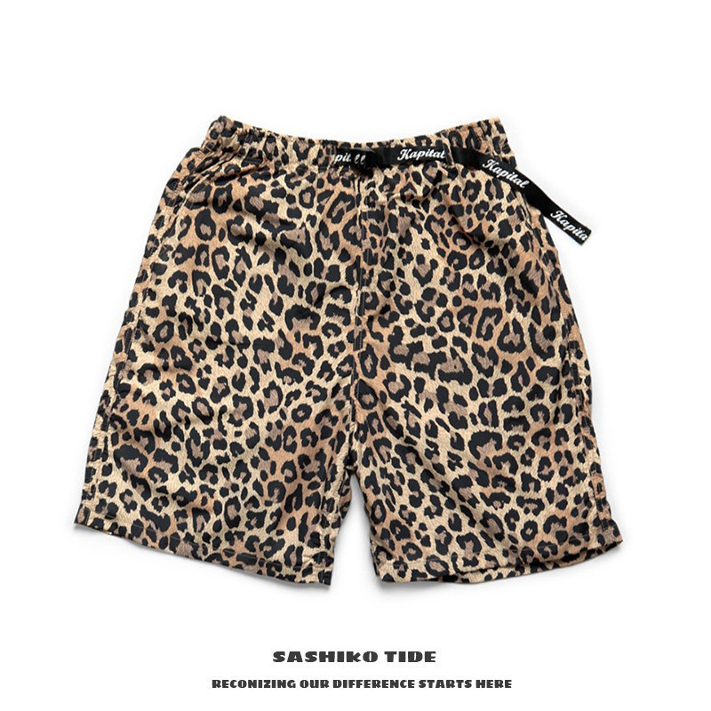 KAPITAL leopard print nylon loose casual shorts