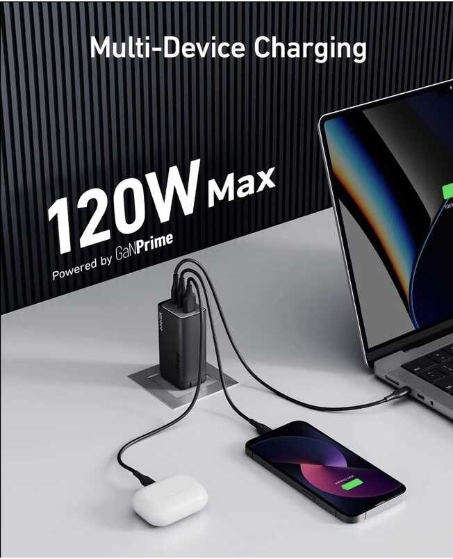❤ Anker เครื่องชาร์จ737 Ganprime 120W, PPS 3-Port Fast Compact ที่ชาร์จพับ