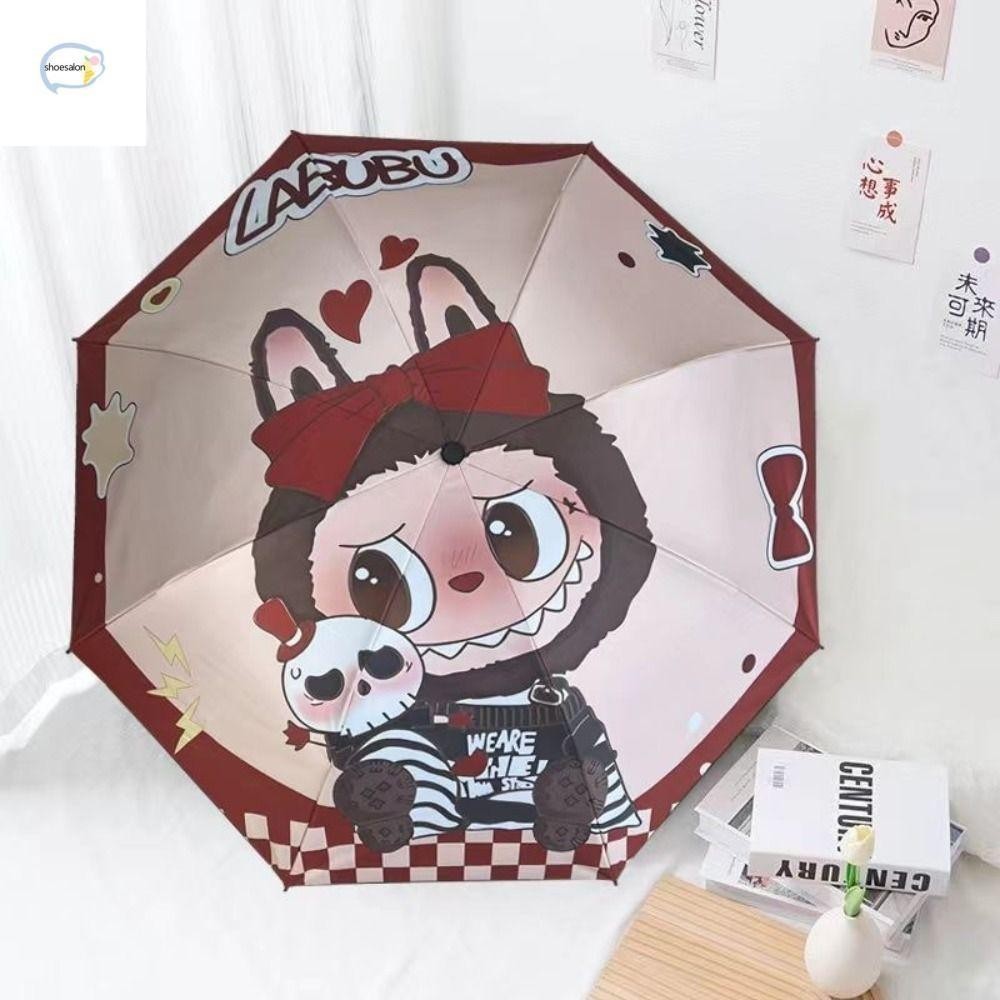 Shoesalon Labubu Time Umbrella, 8-Ribs Letter Labubu ร ่ มป ้ องกันแสงแดด , หัวใจหวานพิมพ ์ UV Prot