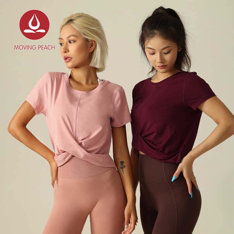 Peach Sports Moving For Women Yoga Top Dri-fit T-shirts Gym top Front Wrap detail Breathable ETM