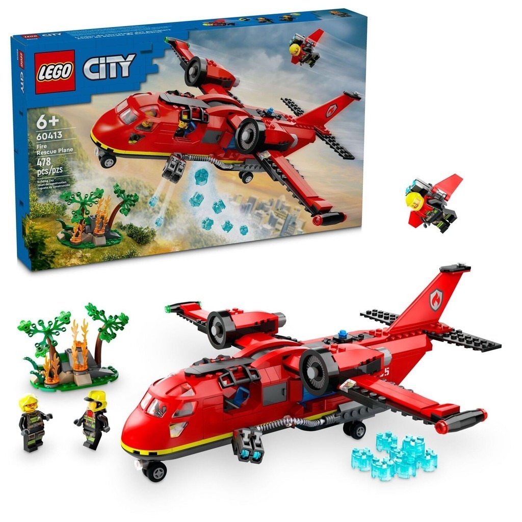 LEGO City Fire Rescue Plane Toy of Firefighter Toys with 3 Minifigures for Kids Boys Girls Ages 6+ B