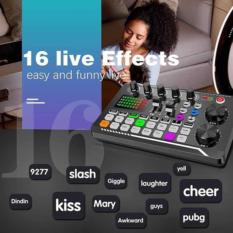Audio F998 Microphone Interface Mixer Sound Card Mixing Console Amplifier for Phone PC