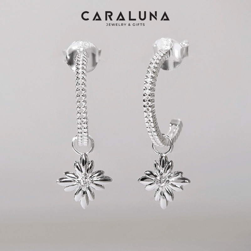 Silver 925 CARA LUNA ต่างหู C-Hoop ทรงหยดน้ําด้วยหิน CZ สีขาว - VUE511