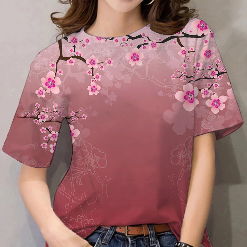 เสื้อยืดแขนสั้นผู้หญิง ลายดอกไม้ ลายสายรุ้ง ลายกราฟฟิตี้ ทรงโอเวอร์ไซส์ ส 46 thumbnail 4