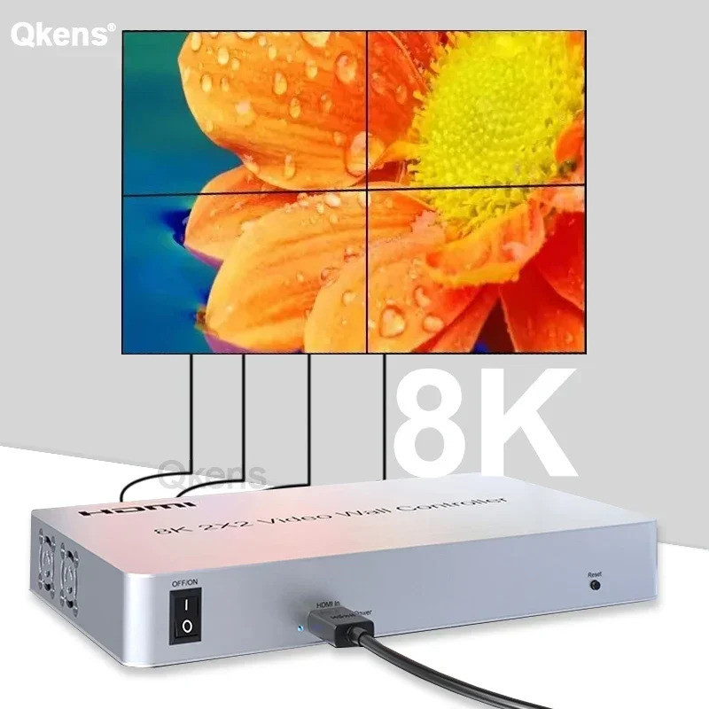 8K HDMI Video Wall Controller 2x2 TV Splicer Multi Screen Splicing Video Wall Processor สําหรับ Medi