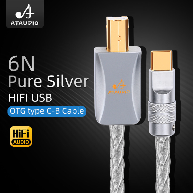 Hifi สายเคเบิล Usb Type C เป็น Type B Otg สีเงินบริสุทธิ์ สําหรับโทรศัพท์มือถือ และ DAC