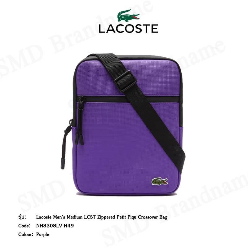 ♞,♘Lacoste กระเป๋าสะพายข้าง รุ่น Lacoste Men's Medium LCST Zippered Petit Piqu Crossover Bag Code: