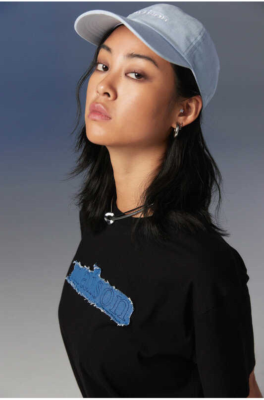 ❤ Maison KEEPS | Cloud Denim Patchwork Tee เสื้อยืด โลโก้ป้ายยีนส์