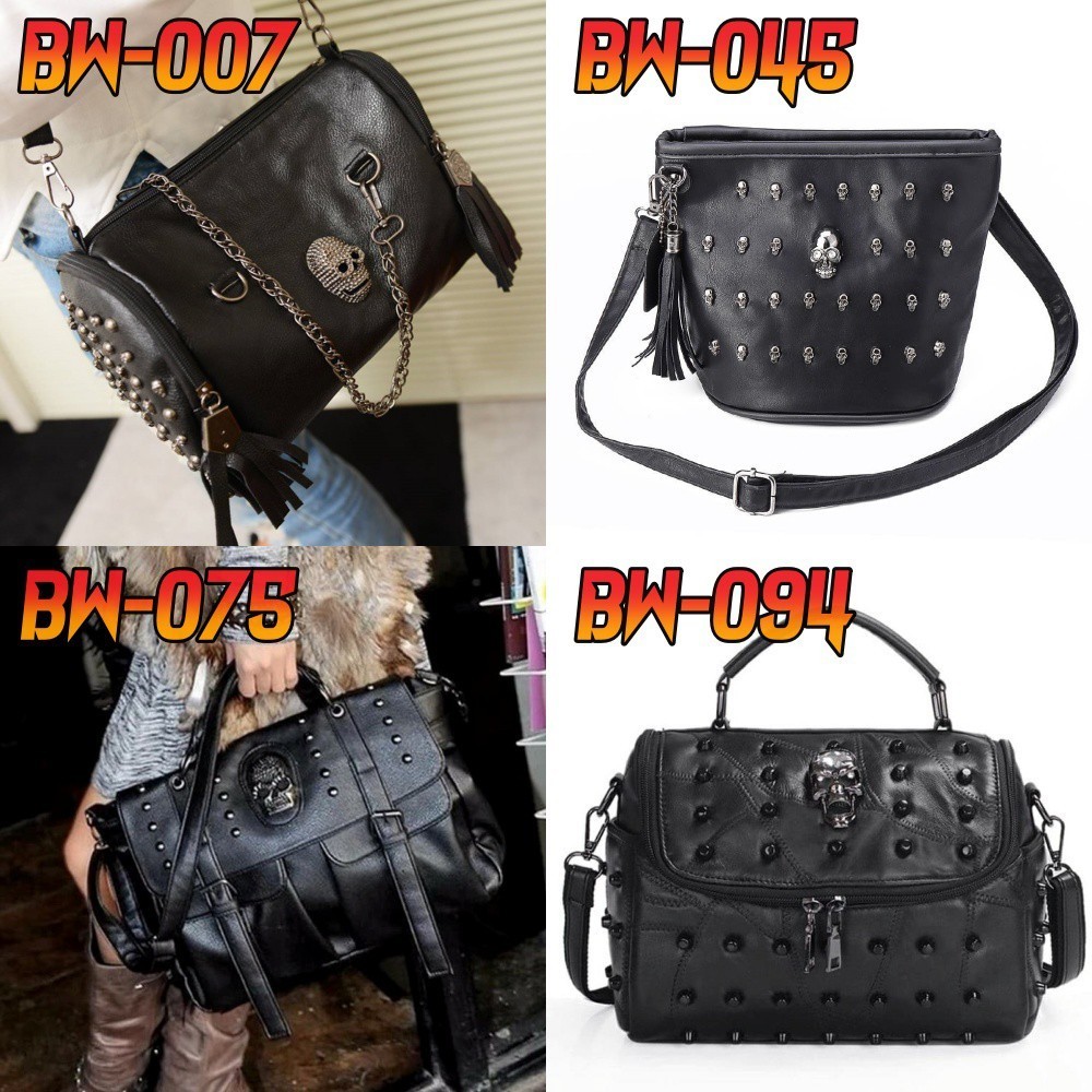 ON HAND Skull Studded Leather Sling Bag Gothic Punk Tassel