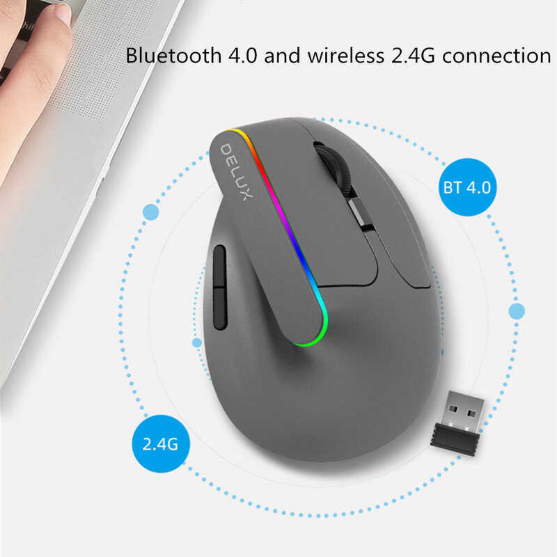 M618DB Wireless Delux Vertical Mouse Ergonomic 6 Buttons MAX 2400DPI 2.4GHz Bluetooth Rechargeable