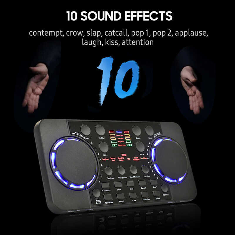 Live Multifunctional V300 Rechargeable BT Sound Card for Singing/Live Broadcasting/ Recording Voice 