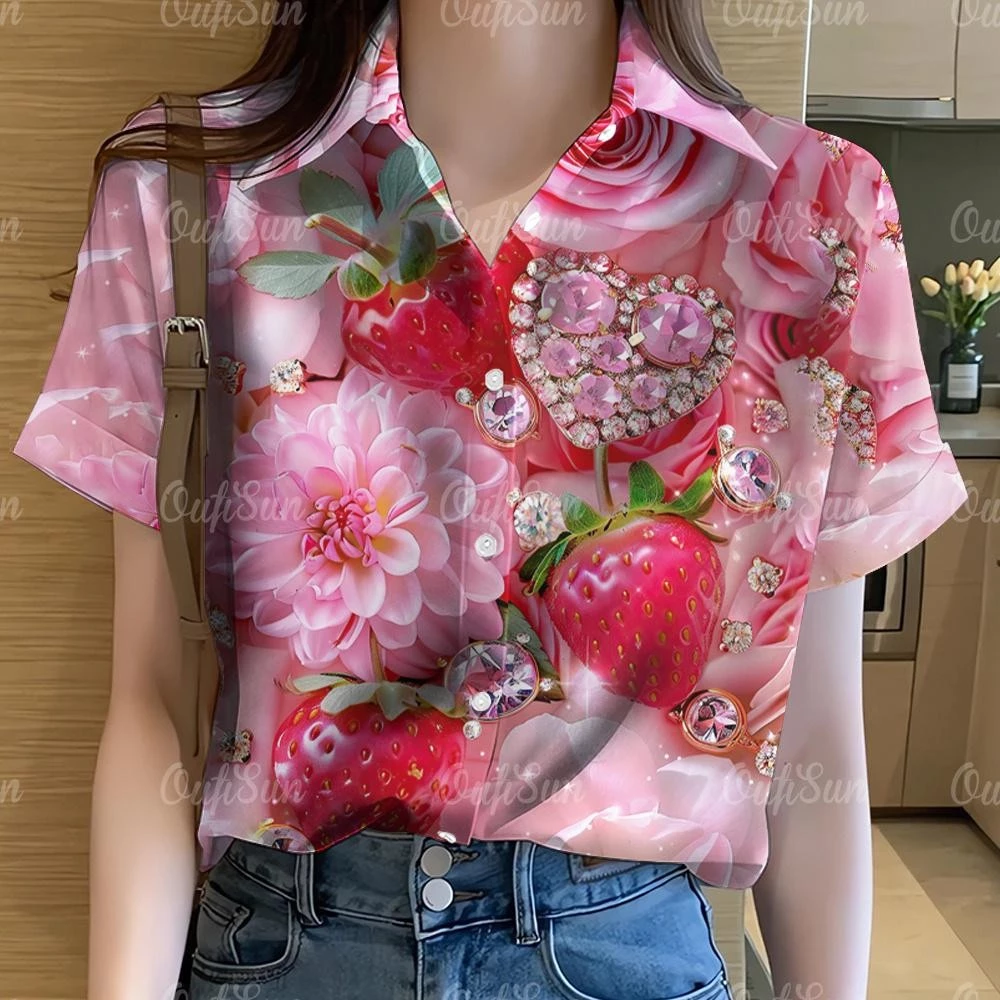 เสื้อเชิ้ตฮาวายแขนสั้นลายดอกไม้สีรุ้ง สำหรับผู้หญิง thumbnail 4