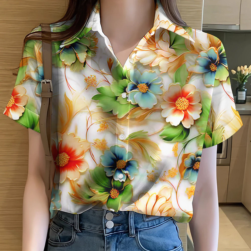 เสื้อผู้หญิงลายดอกไม้แขนสั้นทรงโอเวอร์ไซส์ thumbnail 6
