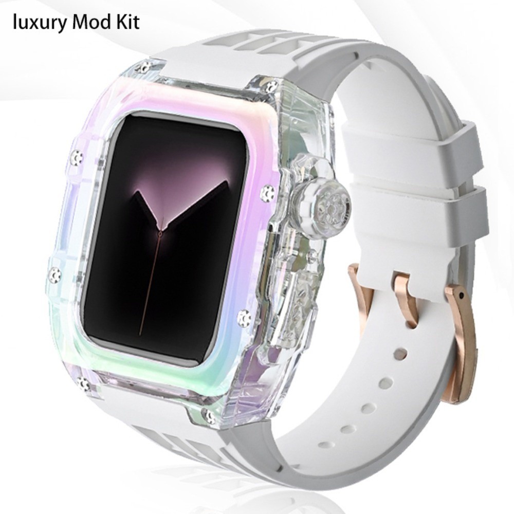 Mod สายนาฬิกาข้อมือซิลิโคนใส ไล่โทนสี สําหรับ Apple Watch 8 7 6 SE 5 4 45 มม. 44 มม.