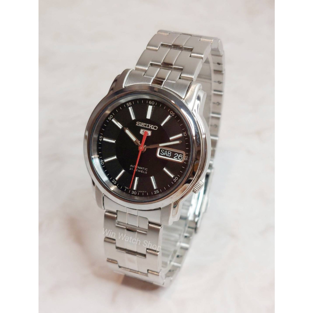 ♞,♘นาฬิกา SEIKO 5 Automatic  รุ่น SNKL83K1 นาฬิกาข้อมือผู้ชาย สีเงินหน้าปัดดำ - ของแท้ 100 รับประกั
